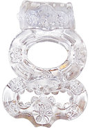 The Macho Crystal Collection Double Ring Vibrating Cock Ring - Clear