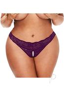 Secret Kisses Lace And Pearl Crotchless Thong - Queen - Purple