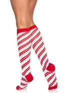 Leg Avenue Candy Cane Lurex Knee High Socks - O/s - Red/white