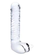 Glas Realistic Ribbed Glass G-spot Dildo With Balls 8in - Clear