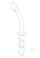 Glas Girthy Ribbed G-spot Glass Dildo With Handle Grip Double End 12in - Clear